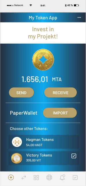 App Screen for Tokenholder investing in tokenisazion projects